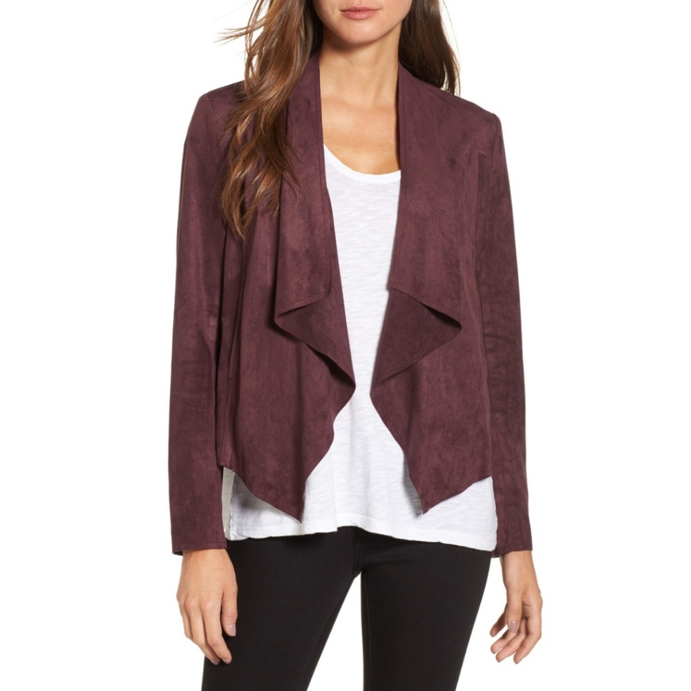 Faux Suede Tayanita Draped Jacket Burgundy